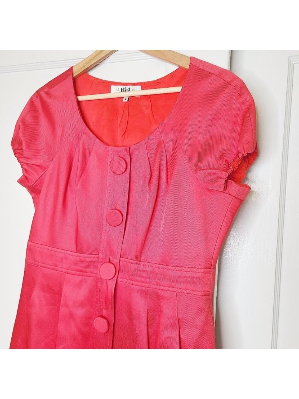 Pink Button Front Sheath Dress with Pockets - Picture 2 of 6